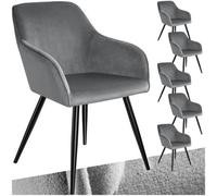 Tectake Set Of 6 Dining Chair Marilyn - With Armrests, Padded, Velvet Look, Black Steel Legs - Grey/black