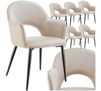 Tectake Set Of 6 Dining Chair Sasha- Padded Armchair In Velvet Look, Continuous Backrest - Cream