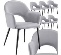 tectake Sasha Set of 6 Light Grey Velvet Look Dining Chair - Wilko