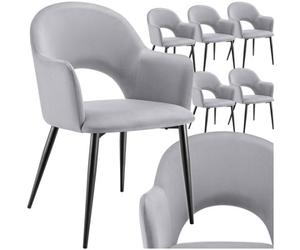 Tectake Set Of 6 Dining Chair Sasha- Padded Armchair In Velvet Look, Continuous Backrest - Light Grey