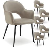 Tectake Set Of 6 Dining Chair Sasha- Padded Armchair In Velvet Look, Continuous Backrest - Taupe