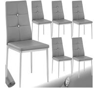 Tectake Set Of 6 Dining Chair Set - High Backrest, Slim Steel Legs & Rhinestone Highlights - Grey