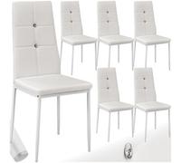 Tectake Set Of 6 Dining Chair Set - High Backrest, Slim Steel Legs & Rhinestone Highlights - White