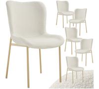 Tectake Dining Chairs Tessa Set Of 6 - Cushioned, Boucle Fabric, Ergonomic, High Backrest, White