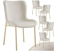 Tectake Set Of 6 Dining Chair Tessa - Ergonomic High Backrest, Slim Steel Legs, Soft Fabric - Velvet Look Beige/gold