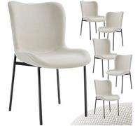 Tectake Set Of 6 Dining Chair Tessa - Ergonomic High Backrest, Slim Steel Legs, Soft Fabric - Woven Fabric Off-White/black