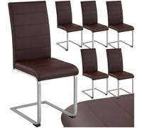 Tectake Set Of 6 Dining Chairs - Cantilevered, High Backrest, Flat Steel Frame - Brown