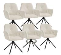 tectake Swivel Chair Lenia Set Of 6 - Velvet Cream/Black in Cream | Size: 6 Pack TECTAKE Cream 6 Pack