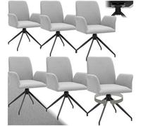 Tectake Set Of 6 Upholstered Swivel Chair Daya With Robust Fabric, 360 Rotation And High Load Capacity - Light Grey