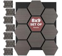 tectake® Set of 8 Acoustic Panels, 76 x 62 cm, Real Wood Veneer, Cuttable | Sound-Absorbing Felt & MDF, Easy Installation, Honeycomb Design, Acoustic Wall Panels for Home & Office, Grey Oak