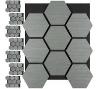 tectake® Set of 8 Acoustic Panels, 76 x 62 cm, Real Wood Veneer, Cuttable | Sound-Absorbing Felt & MDF, Easy Installation, Honeycomb Design, Acoustic Wall Panels for Home & Office, Light Grey Oak