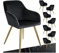 Tectake 8 Marilyn Velvet-look Chairs - Black And Gold, Black