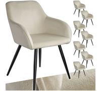 Marilyn Set of Eight Velvet Dining Chairs - Cream and Black, Cream