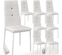 Tectake Set Of 8 Dining Chair Set - High Backrest, Slim Steel Legs & Rhinestone Highlights - White