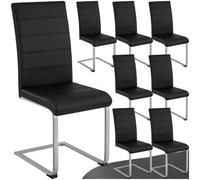 Tectake Set Of 8 Dining Chairs - Cantilevered, High Backrest, Flat Steel Frame - Black