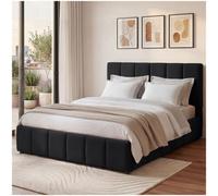 Tectake Shirley Upholstered Bed With Slatted Frame, Weight Capacity 250 Kg 120 X 200 Cm - 30 Cm - Velvet Look Black