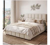 Tectake Shirley Upholstered Bed With Slatted Frame, Weight Capacity 250 Kg 120 X 200 Cm - 30 Cm - Velvet Look Sand