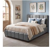 Tectake Shirley Upholstered Bed With Slatted Frame, Weight Capacity 250 Kg 140 X 200 Cm - 30 Cm - Dark Grey Velvet Look