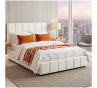 Tectake Shirley Upholstered Bed With Slatted Frame, Weight Capacity 250 Kg 140 X 200 Cm - 30 Cm - Teddy Cream