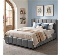 Tectake Shirley Upholstered Bed With Slatted Frame, Weight Capacity 250 Kg 180 X 200 Cm - 30 Cm - Dark Grey Velvet Look