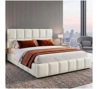 Tectake Shirley Upholstered Bed With Slatted Frame, Weight Capacity 250 Kg 180 X 200 Cm - 30 Cm - Teddy Cream