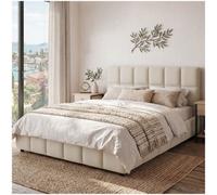 Tectake Shirley Upholstered Bed With Slatted Frame, Weight Capacity 250 Kg 180 X 200 Cm - 30 Cm - Velvet Look Sand