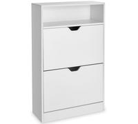 Tectake Shoe Cabinet Calea - 2 Tilt Compartments For 12 Pairs Of Shoes, Open Shelf Space, White