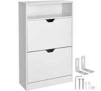 Tectake Shoe Cabinet Calea - 2 Tilt Compartments For 12 Pairs Of Shoes, Open Shelf Space, White
