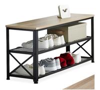 Tectake Shoe Rack Blackpool - Surface Shelf And 2 Grid Shelves, Industrial Style - - Industrial Wood Light, Oak Sonoma