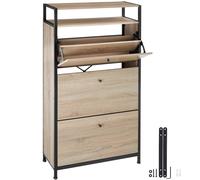 Tectake Slim Rack - 2 Storage Shelves, 3 Tilt Drawers With 2 Racks Per, Industrial Style - 61 Cm - Industrial Wood Light, Oak Sonoma