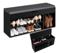 Tectake Shoe Cabinet Natalya w/ 4 Storage Spaces And Seat - Black, Black