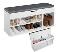 Tectake Shoe Cabinet Natalya w/ 4 Storage Spaces And Seat - White, White