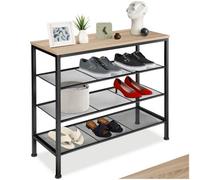 Tectake Shoe Rack Newport - Surface Shelf And 3 Grid Shelves, Industrial Style - - Industrial Wood Light, Oak Sonoma