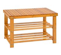 tectake Shoe Rack - With Bench, 3 Levels Of Shelving, 70 X 28 X 45.5 Cm in Brown TECTAKE Brown 70 X 28 X 45.5 Cm