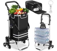 Tectake Shopping Trolley 3-In-1 Foldable Cart With Cooler Bag - Black