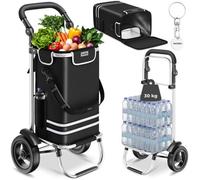 Tectake Shopping Trolley 3-In-1 Foldable Cart With Cooler Bag - Black