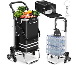 Tectake Shopping Trolley 3-In-1 Foldable Cart With Cooler Bag - Black