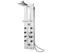 tectake® Shower Panel in Polished Aluminium with Overhead Rainfall Shower Head & Handheld Shower Head, 10 Massage Jets, Integrated Mirror & Soap Dish, Limescale-Resistant Nozzles, Easy Installation