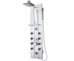 tectake® Shower Panel in Polished Aluminium with Overhead Rainfall Shower Head & Handheld Shower Head, 10 Massage Jets, Integrated Mirror & Soap Dish, Limescale-Resistant Nozzles, Easy Installation