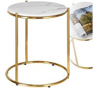 tectake Side Table Ellsa White and Gold Marble Top Side Table - Size: 50.5 x 43 x 43cm - Wilko