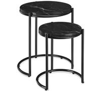 tectake Side Table Ellsa Black Marble Top Side Table Set of 2 - Size: 50.5 x 43 x 43cm - Wilko