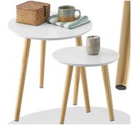 Tectake Side Tables Skaland - Set Of Two, Scandi Style With Wood Legs & Non-Slip Feet - Brown/white