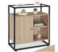 Tectake Cabinet Coventry 70X38X80.5Cm With Display Shelves, Cupboard And Glass Top - Light Brown