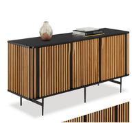 Tectake Sideboard Lineo, Slatted Design, 3 Cabinet Compartments, Solid Wood Lineo - Black/brown
