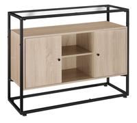 tectake Sideboard Oldham - Glass Top, Open Shelves, 2 Storage Compartments in Light Oak TECTAKE Light Oak
