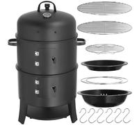 tectake Smoking Barrel 3-in-1 Smoker, 2 Grill Racks, Thermometer, & Air Vent in Black TECTAKE Black