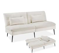 Tectake Sofa Bed Tokio 3-In-1, 6-Position Reclining Backrest - 175 Centimetre Cream-White