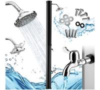 Tectake Solar Shower Ofanto - 35 Litre, Warm Water, Rain Shower Head, Including Tap - 217 Centimetre - Black/silver