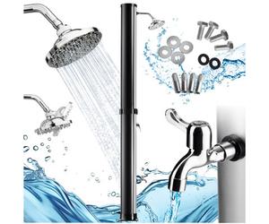 Tectake Solar Shower Orinoco - 38 Litre, Warm Water, Rain Shower Head, Including Tap - 222 Centimetre - Black/silver