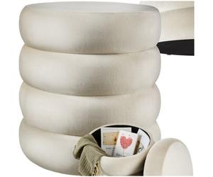 Tectake Stool Altu - Padded Seat, Large Storage Space - Velvet Look Cream-White, 1